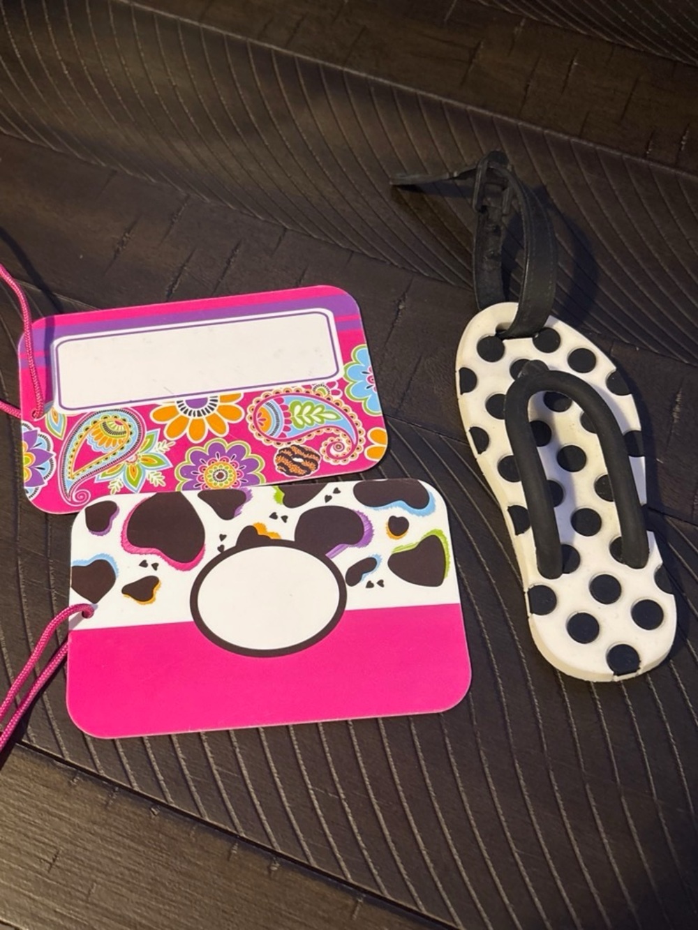 Kids Polka Dot Flip-Flop Luggage Tag and Colorful ID Set - Black & Pink